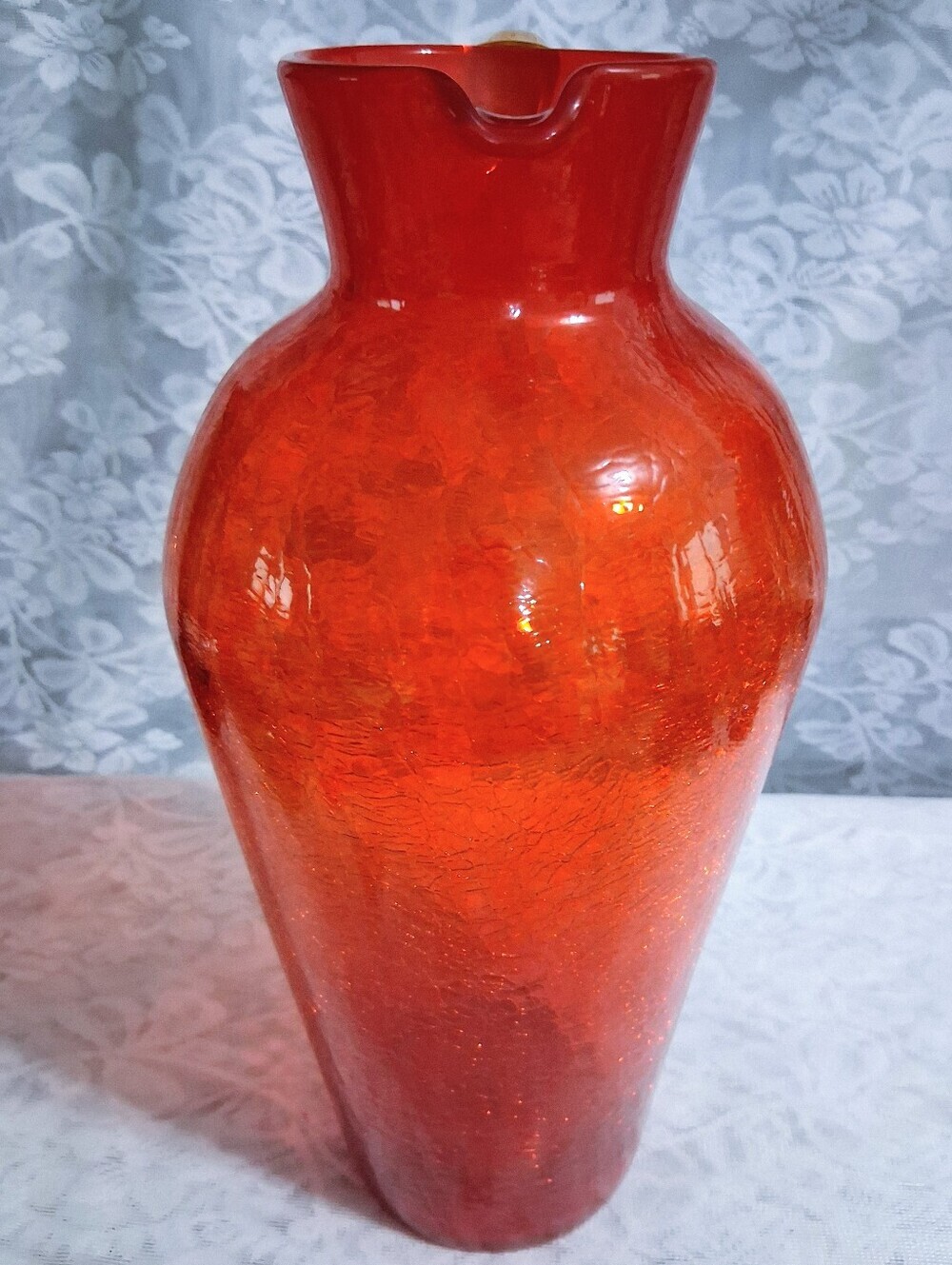 Vintage Large Pilgrim Tangerine Orange Crackle Glass Pitcher Ewer 13” UV React - Picture 11 of 17